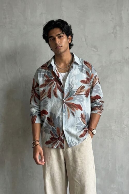 Allover Big Flower Printed Dropshoulder Shirt