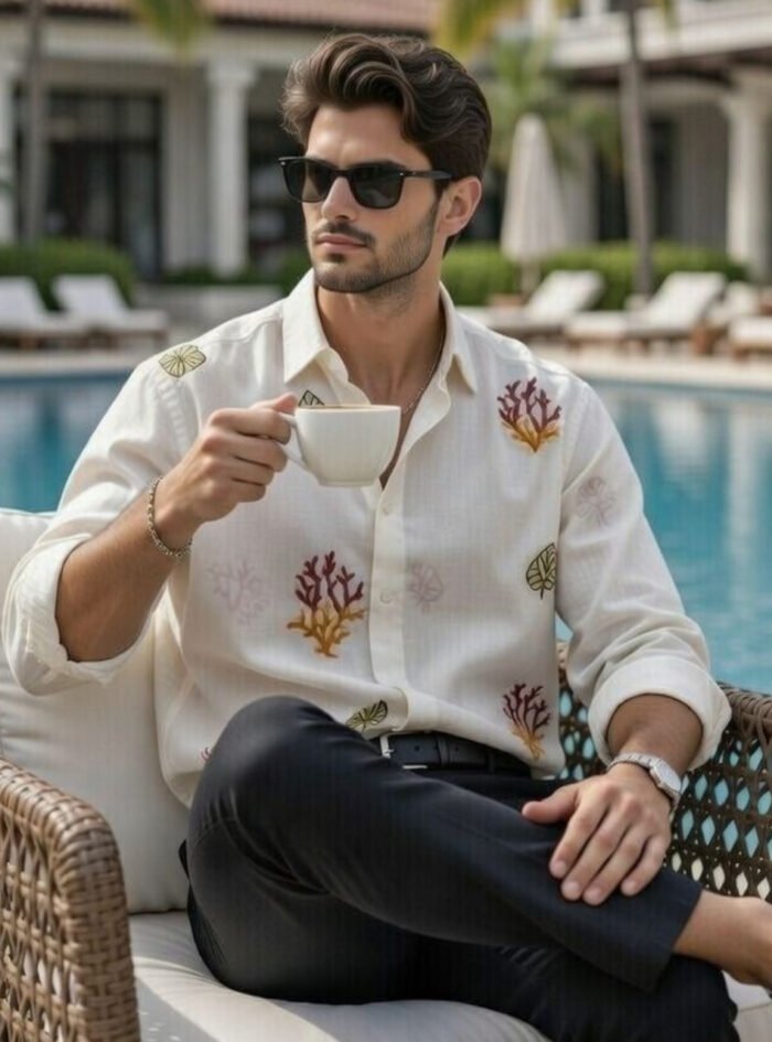 Allover Embroidery Imp Linen Dropshoulder Shirt 3