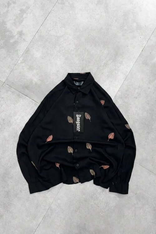 Allover Minimal Straight Leaf Embroidery Dropshoulder Shirt