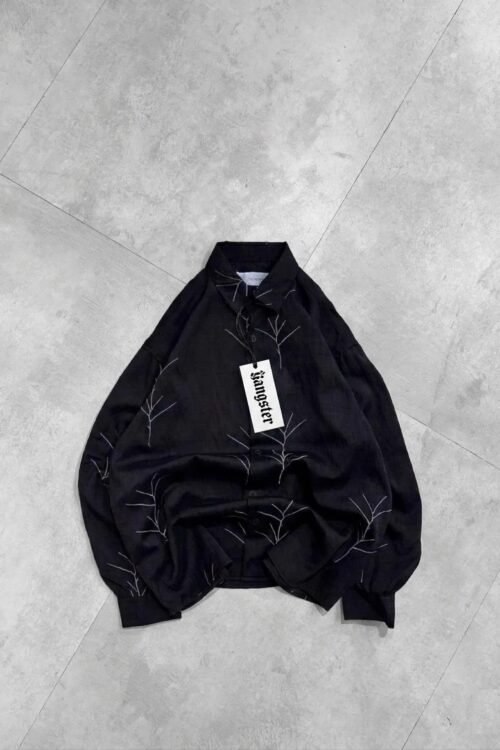 Bare Branch Embroidery Dropshoulder Shirt – Black