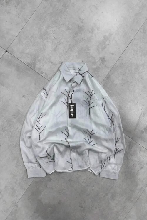 Bare Branch Embroidery Dropshoulder Shirt – White