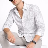 Big Floral All Over Printed Droupshoulder Shirt- white 3-compressed