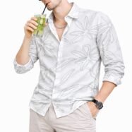 Big Floral All Over Printed Droupshoulder Shirt- white 5-compressed