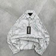 Big Floral All Over Printed Droupshoulder Shirt- white 6