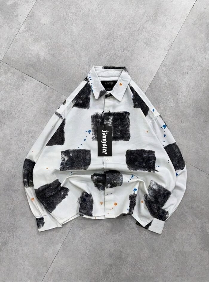 Boxed Drip Drop-Shoulder Shirt-black 1