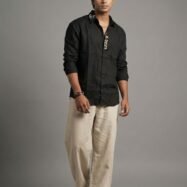 Collar & Placket Embroidery – Ethnic Linen Drop Shoulder Shirt-black2 (2)