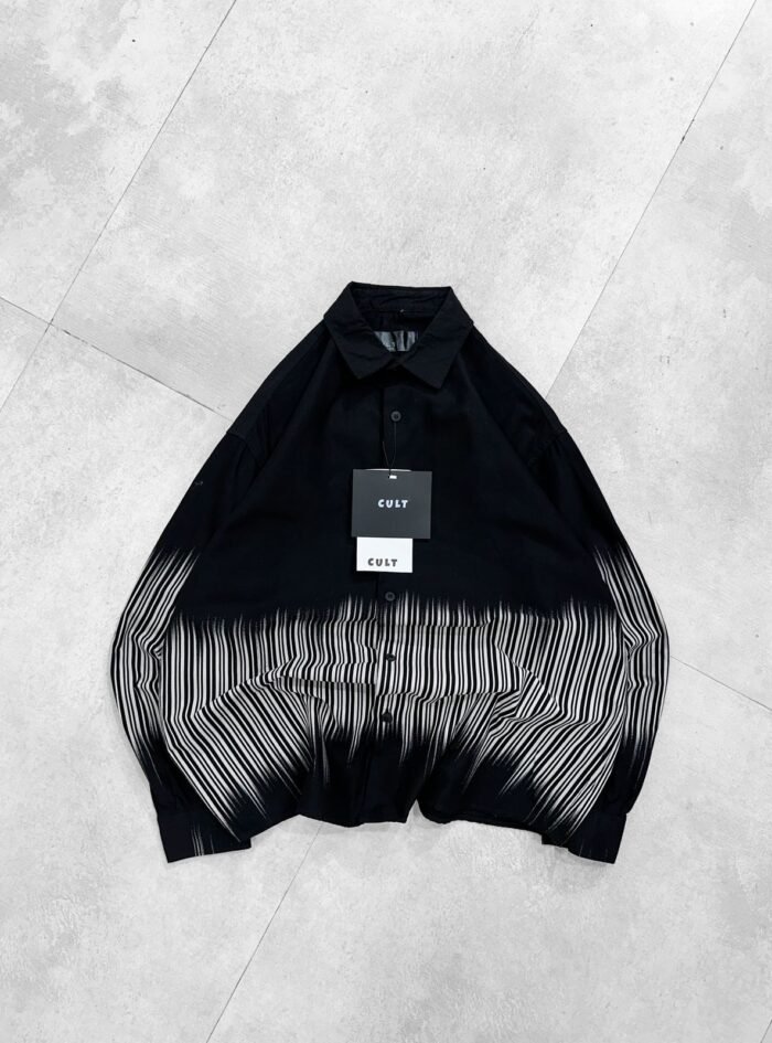 Down Striped Printed with Tie-Dye Drop-Shoulder Shirt-black