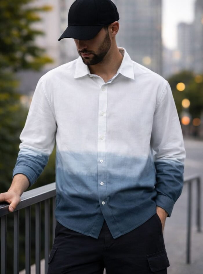 Errd Back Puff Printed With Dipdyed Dropshoulder Shirt- blue1