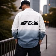 Errd Back Puff Printed With Dipdyed Dropshoulder Shirt- blue2