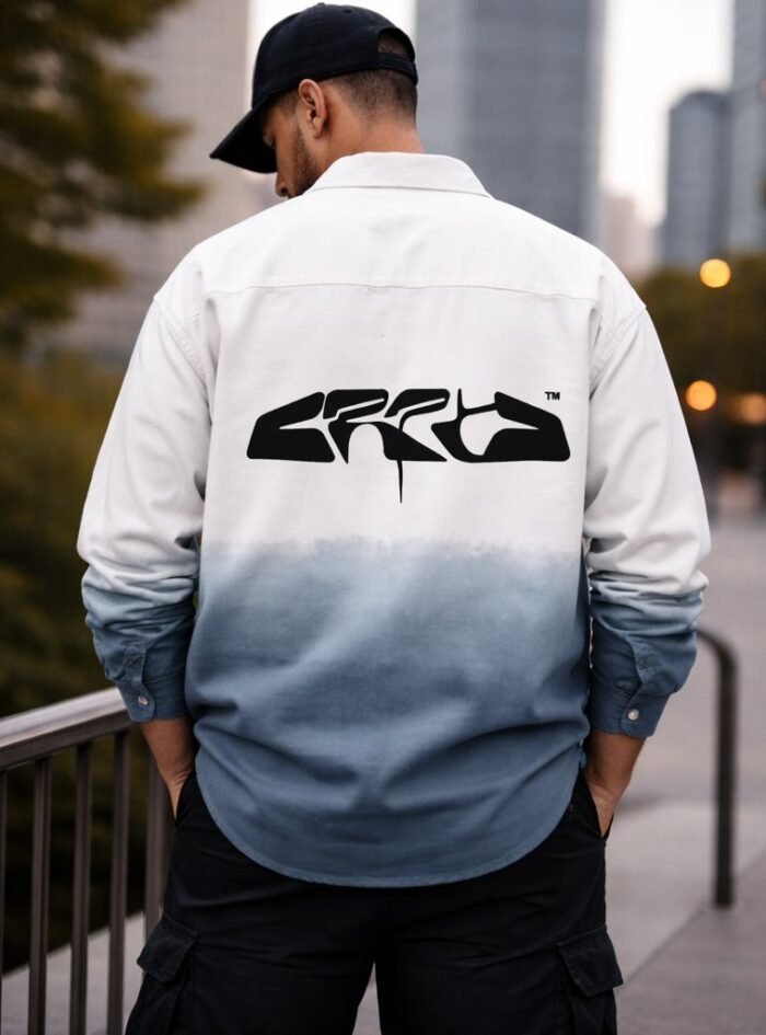 Errd Back Puff Printed With Dipdyed Dropshoulder Shirt- blue2