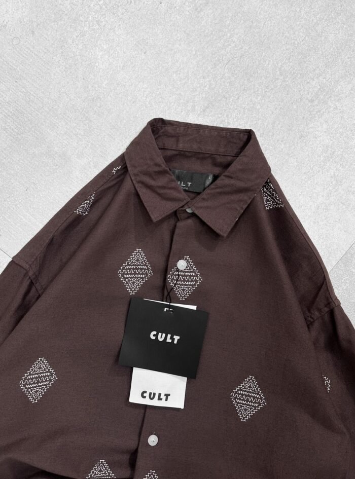 Hastag Bottom Printed Dropshoulder Shirt-brown1