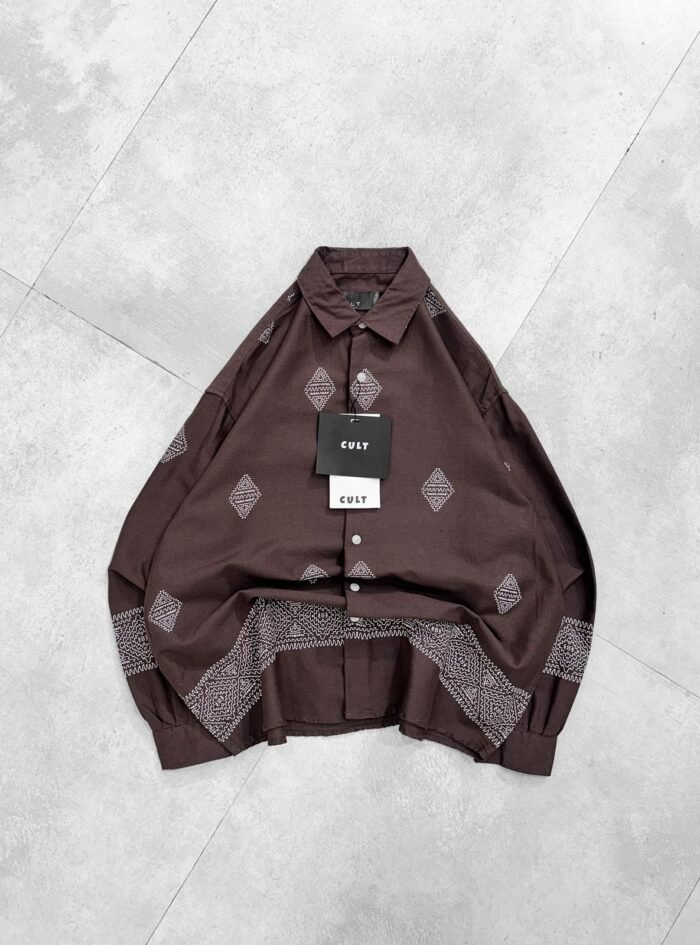 Hastag Bottom Printed Dropshoulder Shirt-brown2