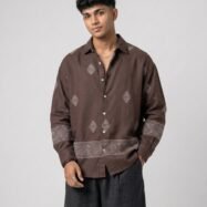 Hastag Bottom Printed Dropshoulder Shirt-brown3