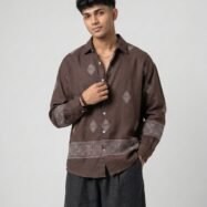 Hastag Bottom Printed Dropshoulder Shirt-brown4
