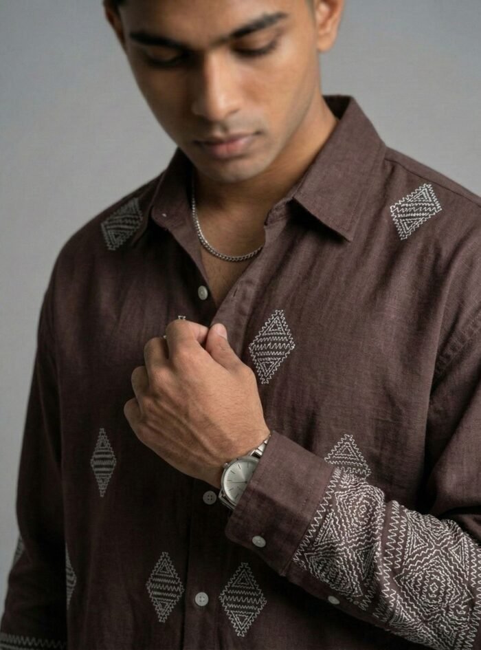 Hastag Bottom Printed Dropshoulder Shirt-brown5