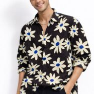 Human Down Printed AOP Droupshoulder Shirt balck1