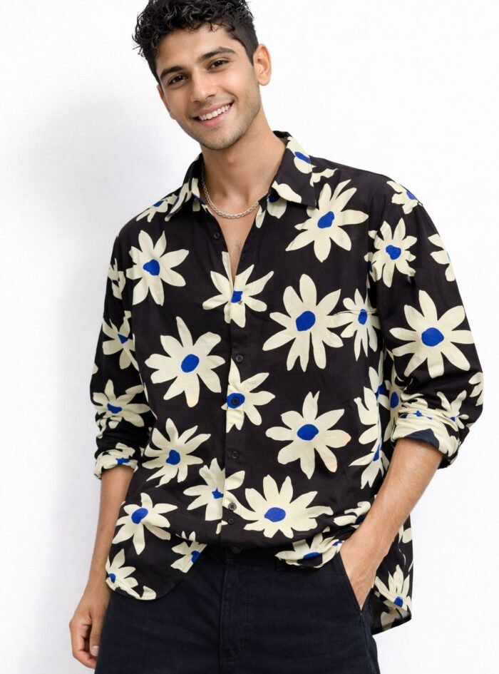 Human Down Printed AOP Droupshoulder Shirt balck1
