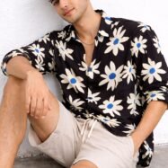 Human Down Printed AOP Droupshoulder Shirt balck3