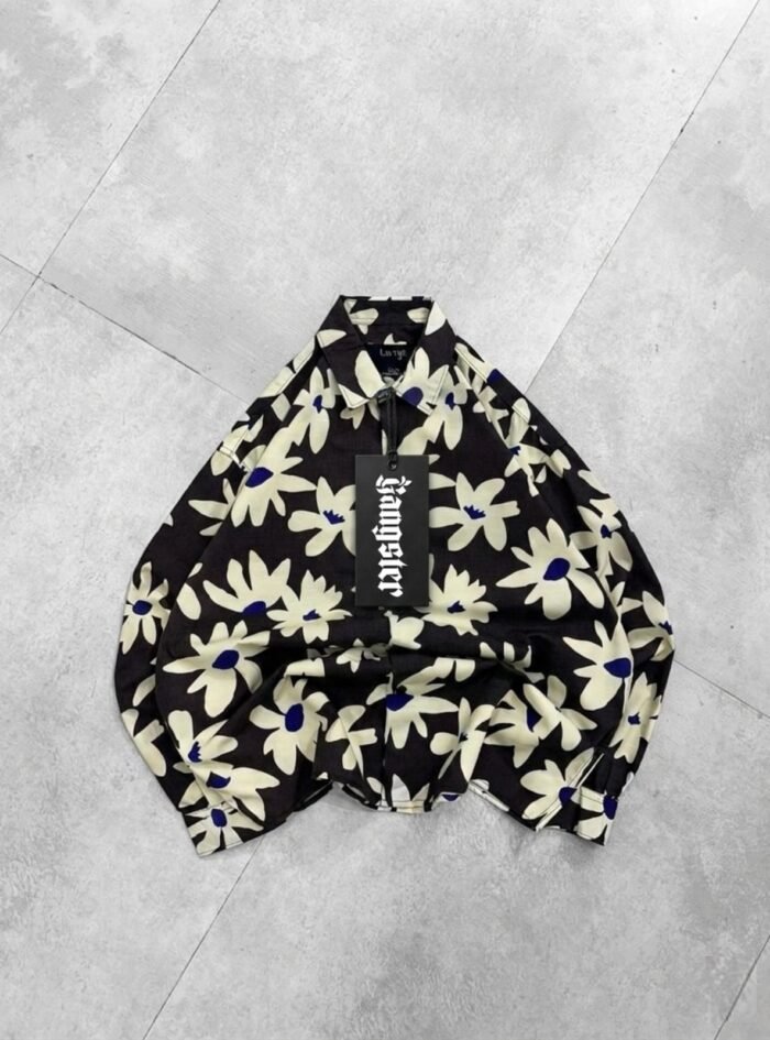 Human Down Printed AOP Droupshoulder Shirt balck4