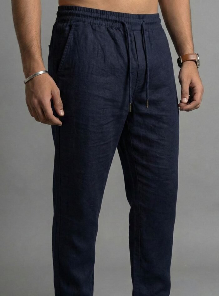 Men's Cotton-Linen Blend Relaxed Fit Jogger-Navy Blue2 Men's Cotton-Linen Blend Relaxed Fit Jogger-Navy Blue2