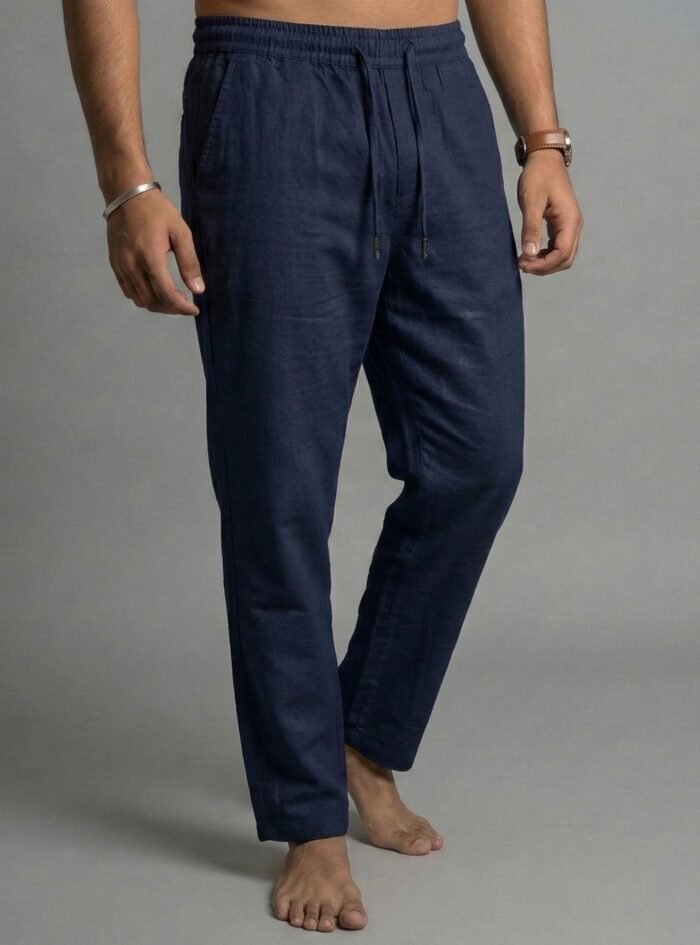 Men's Cotton-Linen Blend Relaxed Fit Jogger-Navy Blue3 Men's Cotton-Linen Blend Relaxed Fit Jogger-Navy Blue3