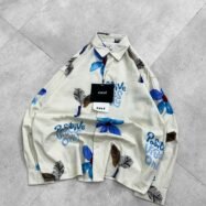 Positive Vibes Only With Flower Printed Dropshoulder Shirt-ivory blue1