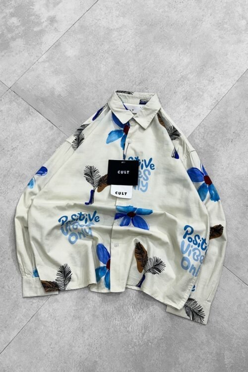 Positive Vibes Only With Flower Printed Dropshoulder Shirt