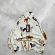 Positive Vibes Only With Flower Printed Dropshoulder Shirt-warm cream1