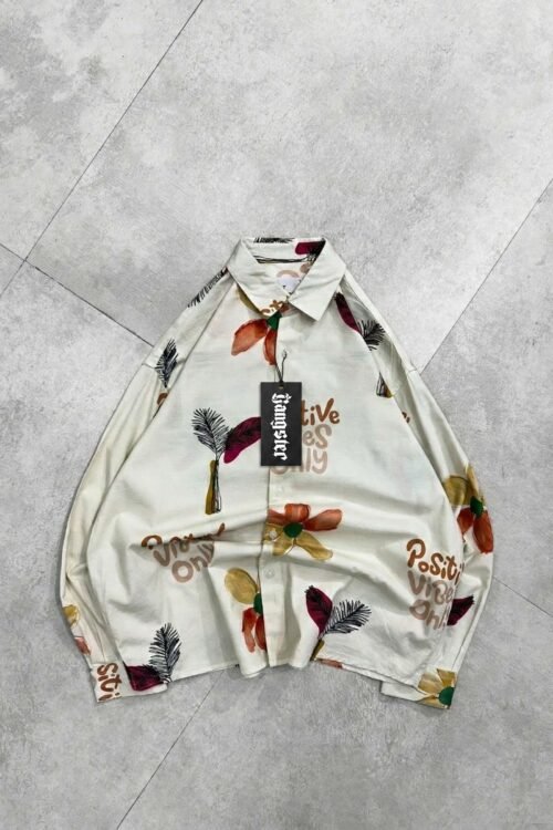 Positive Vibes Only With Flower Printed Dropshoulder Shirt
