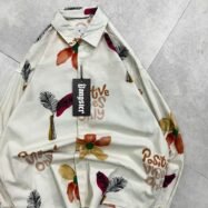 Positive Vibes Only With Flower Printed Dropshoulder Shirt-warm cream2