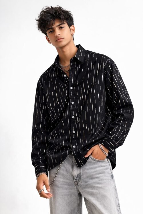 Silver Foil All Over Printed Dropshoulder Shirt