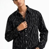 Silver Foil All Over Printed Droupshoulder Shirt -black 2