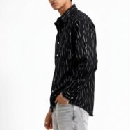 Silver Foil All Over Printed Droupshoulder Shirt -black 3
