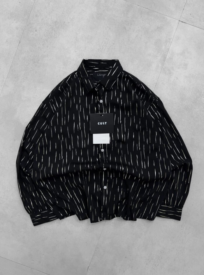 Silver Foil All Over Printed Droupshoulder Shirt -black 4