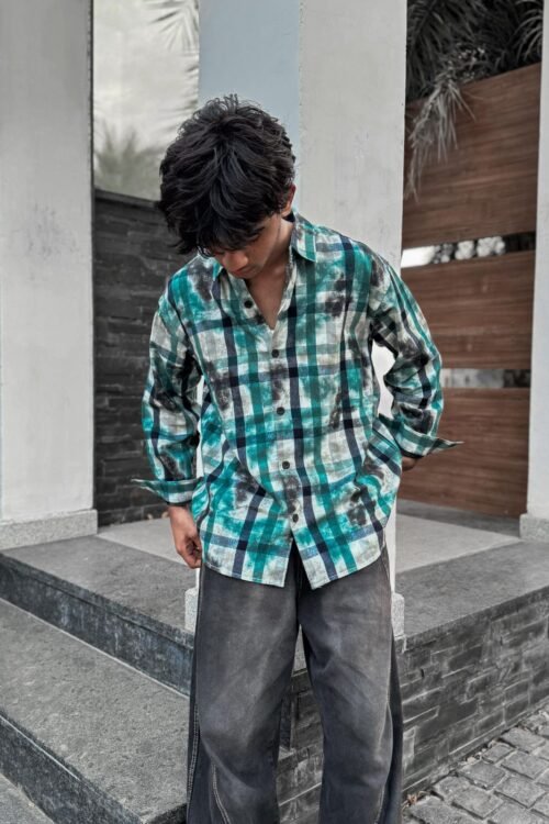 Sinclair Back Printed Acid Cord Check Drop-Shoulder Shirt