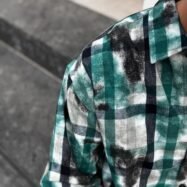 Sinclair Back Printed Acid Cord Check Drop-Shoulder Shirt-teal green4