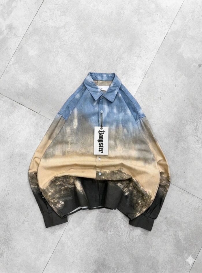 Smoke Wash Plaid Drop-Shoulder-sand blue1