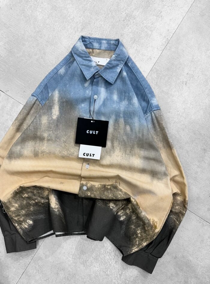 Smoke Wash Plaid Drop-Shoulder-sand blue2 Smoke Wash Plaid Drop-Shoulder-sand blue2