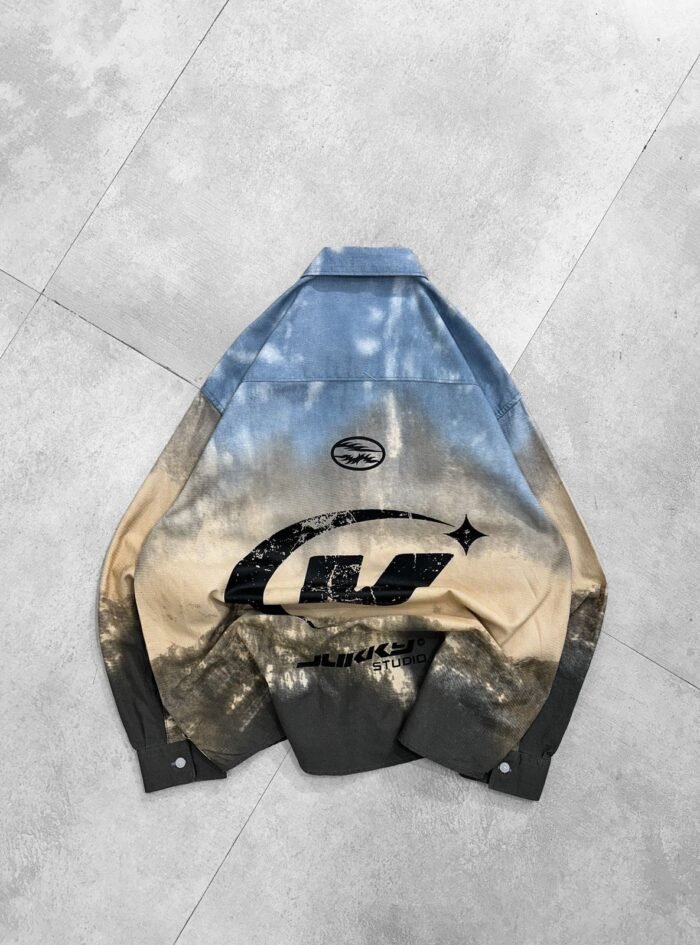 Smoke Wash Plaid Drop-Shoulder-sand blue3 Smoke Wash Plaid Drop-Shoulder-sand blue3