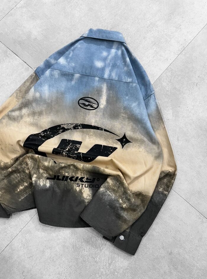 Smoke Wash Plaid Drop-Shoulder-sand blue4 Smoke Wash Plaid Drop-Shoulder-sand blue4