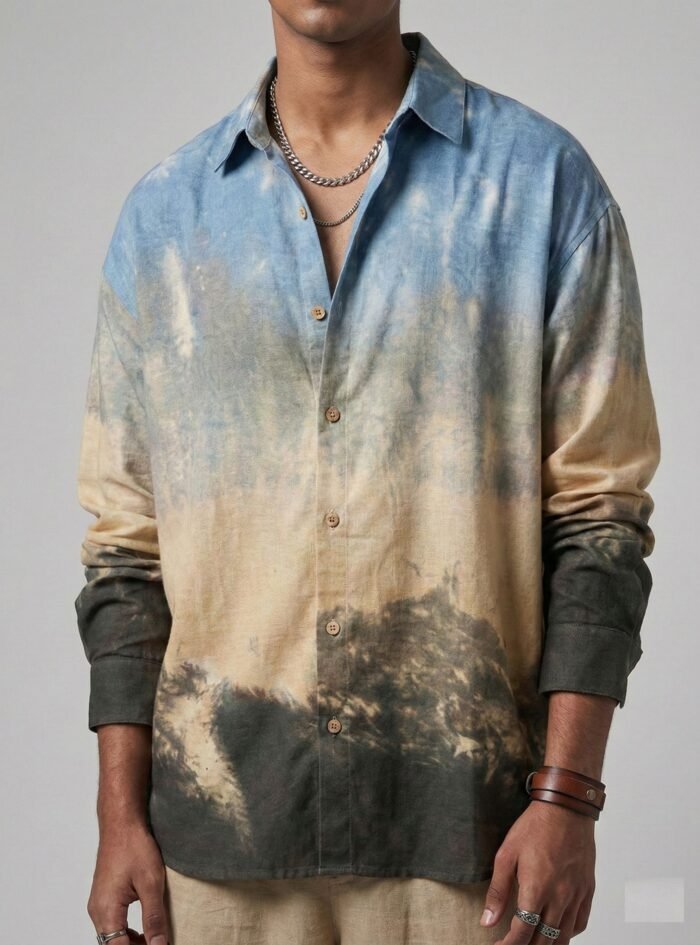 Smoke Wash Plaid Drop-Shoulder-sand blue6 Smoke Wash Plaid Drop-Shoulder-sand blue6