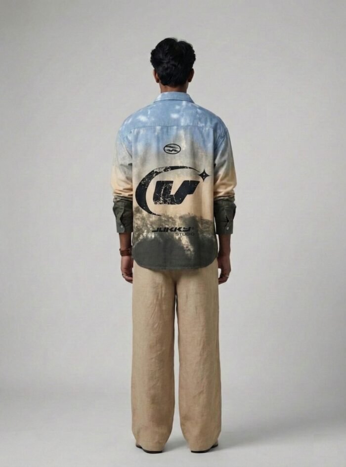 Smoke Wash Plaid Drop-Shoulder-sand blue7 Smoke Wash Plaid Drop-Shoulder-sand blue7