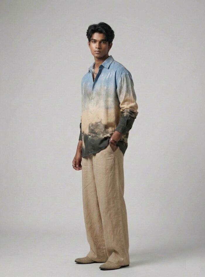 Smoke Wash Plaid Drop-Shoulder-sand blue8 Smoke Wash Plaid Drop-Shoulder-sand blue8