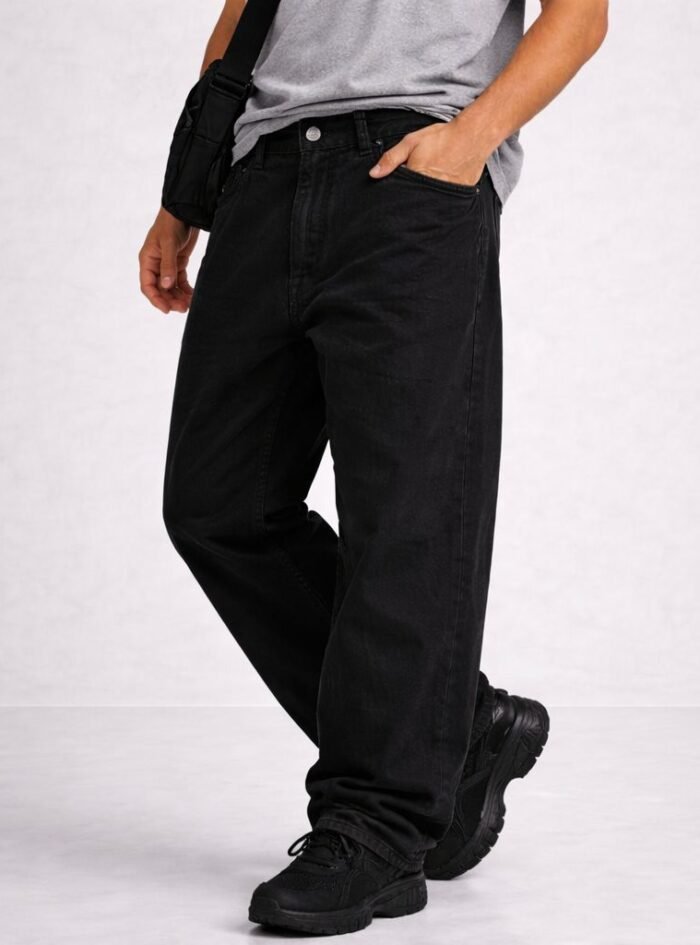 Solid Loose Fit Cotton Jeans for Men - Black 2 Solid Loose Fit Cotton Jeans for Men - Black 2