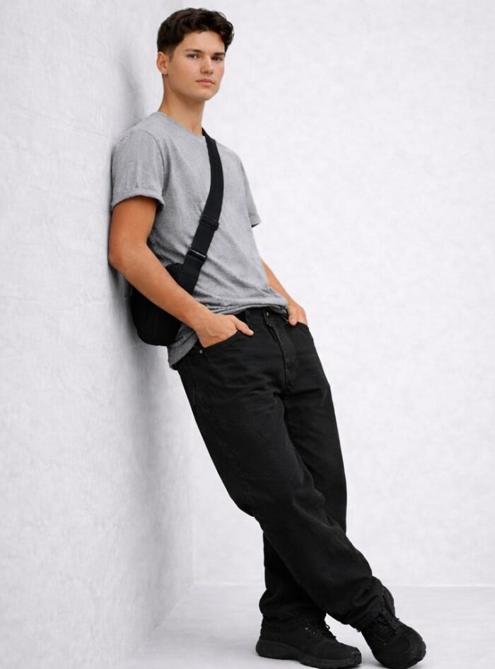 Solid Loose Fit Cotton Jeans for Men - Black 4 Solid Loose Fit Cotton Jeans for Men - Black 4