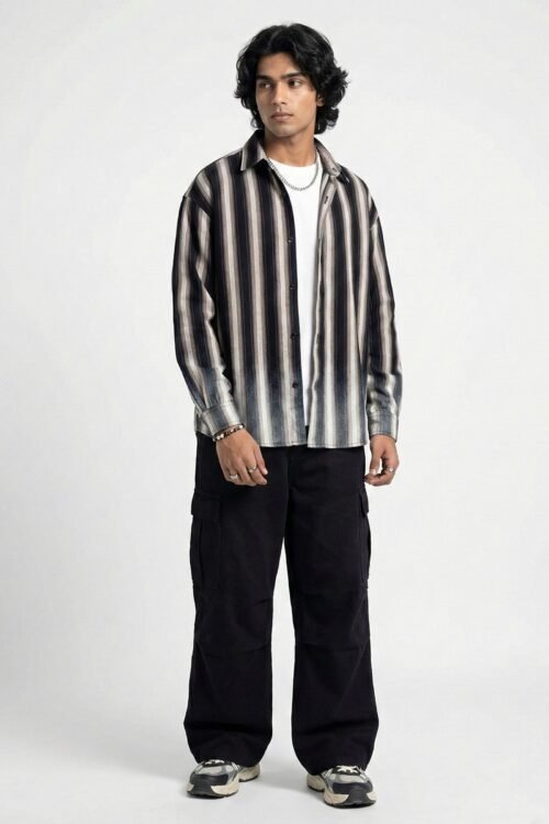 Striped with dip wahsed dropshoulder shirt