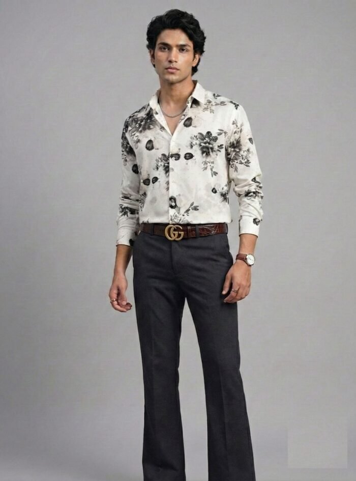 Viscose Stone Shirt- ivory black1 Viscose Stone Shirt- ivory black1