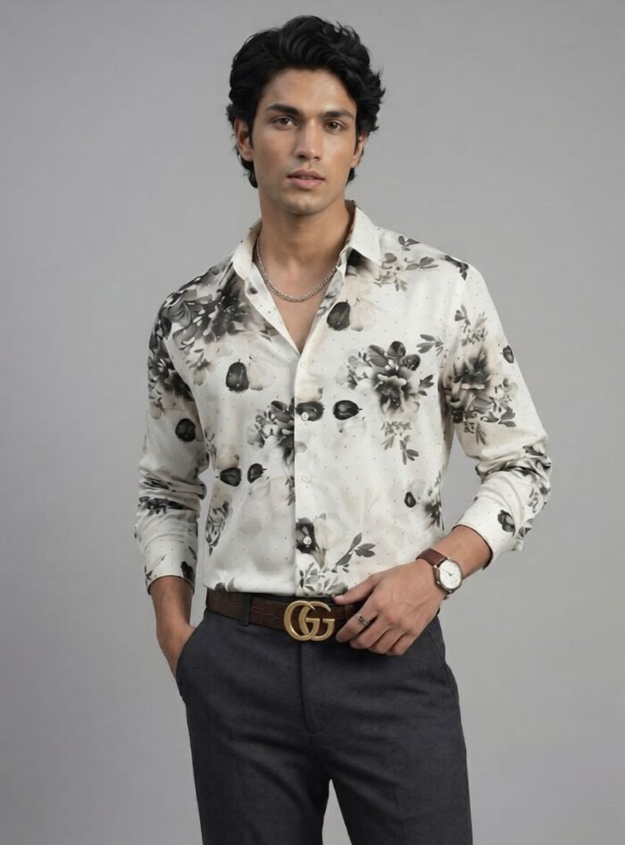 Viscose Stone Shirt- ivory black2 Viscose Stone Shirt- ivory black2