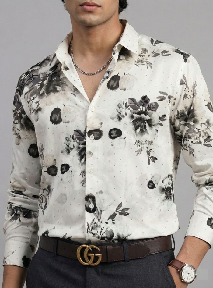 Viscose Stone Shirt- ivory black3 Viscose Stone Shirt- ivory black3