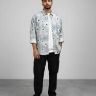 Washed Drop-Shoulder Shirt with All-Over Flower Print - 1